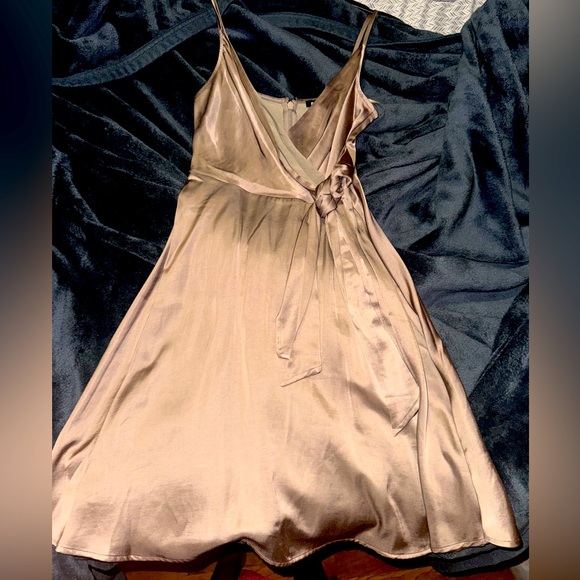 Express Dresses & Skirts - *NWT* EXPRESS Light Brown - Satin Silk Tied Knot Flare Dress Size : XXS